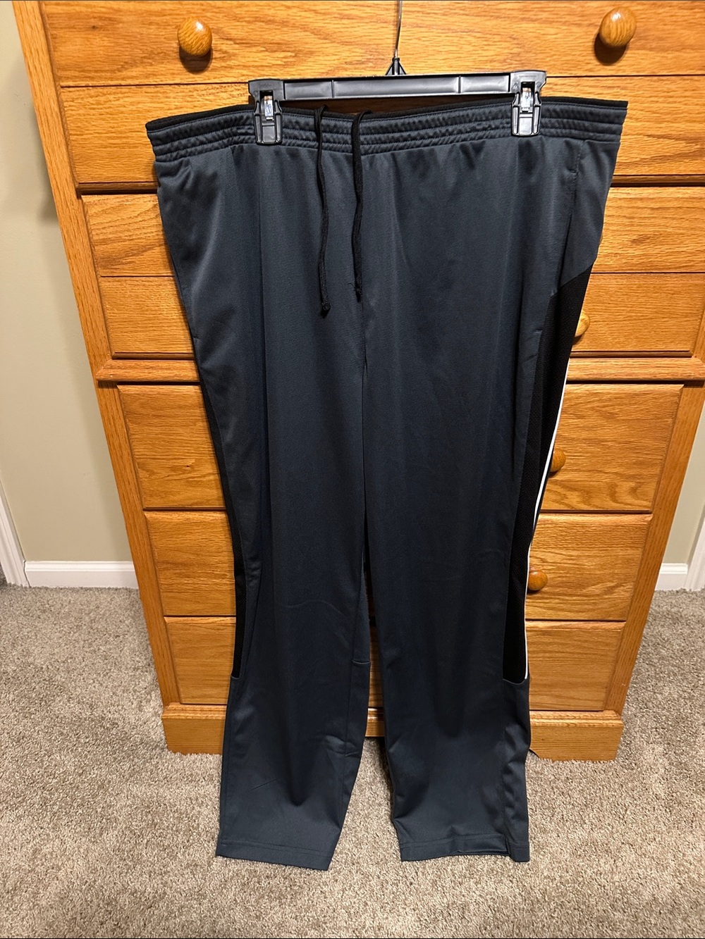 Men's Gray/ Black Athletic Track Pants - Comfortable Drawstring Waist, XL 40-42